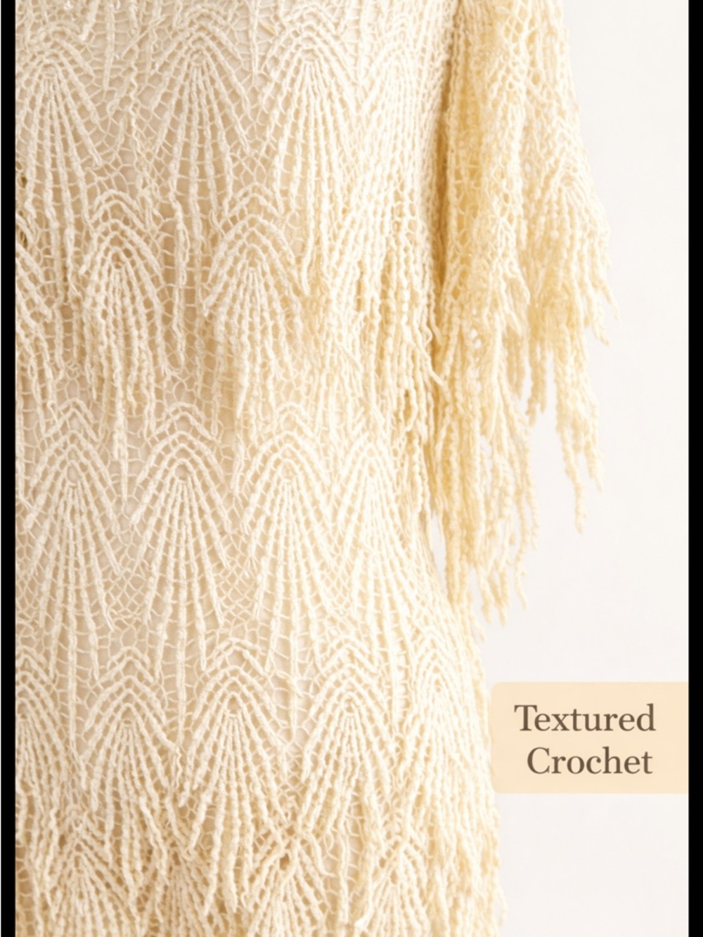 SAMAX Cream Crochet Fringe Mini Dress Lined Boho Coastal Resort Festival - Picture 4 of 16